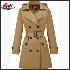 Waterproof Trench Coat Double Breasted Windbreaker with Removable Hood